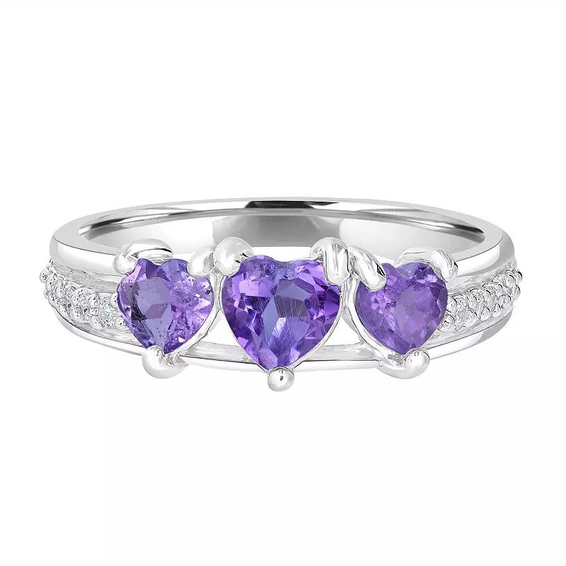Gemistry Sterling Silver Stone 3 Hearts Ring, Women's, Size: 7, Purple Product Image