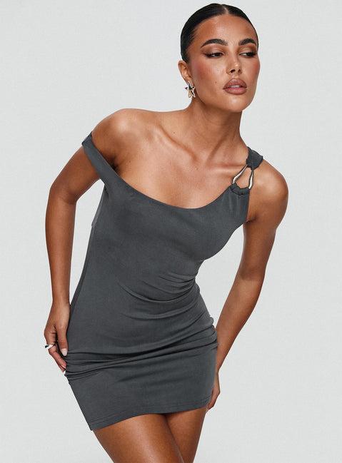True Desires One Shoulder Mini Dress Grey Product Image