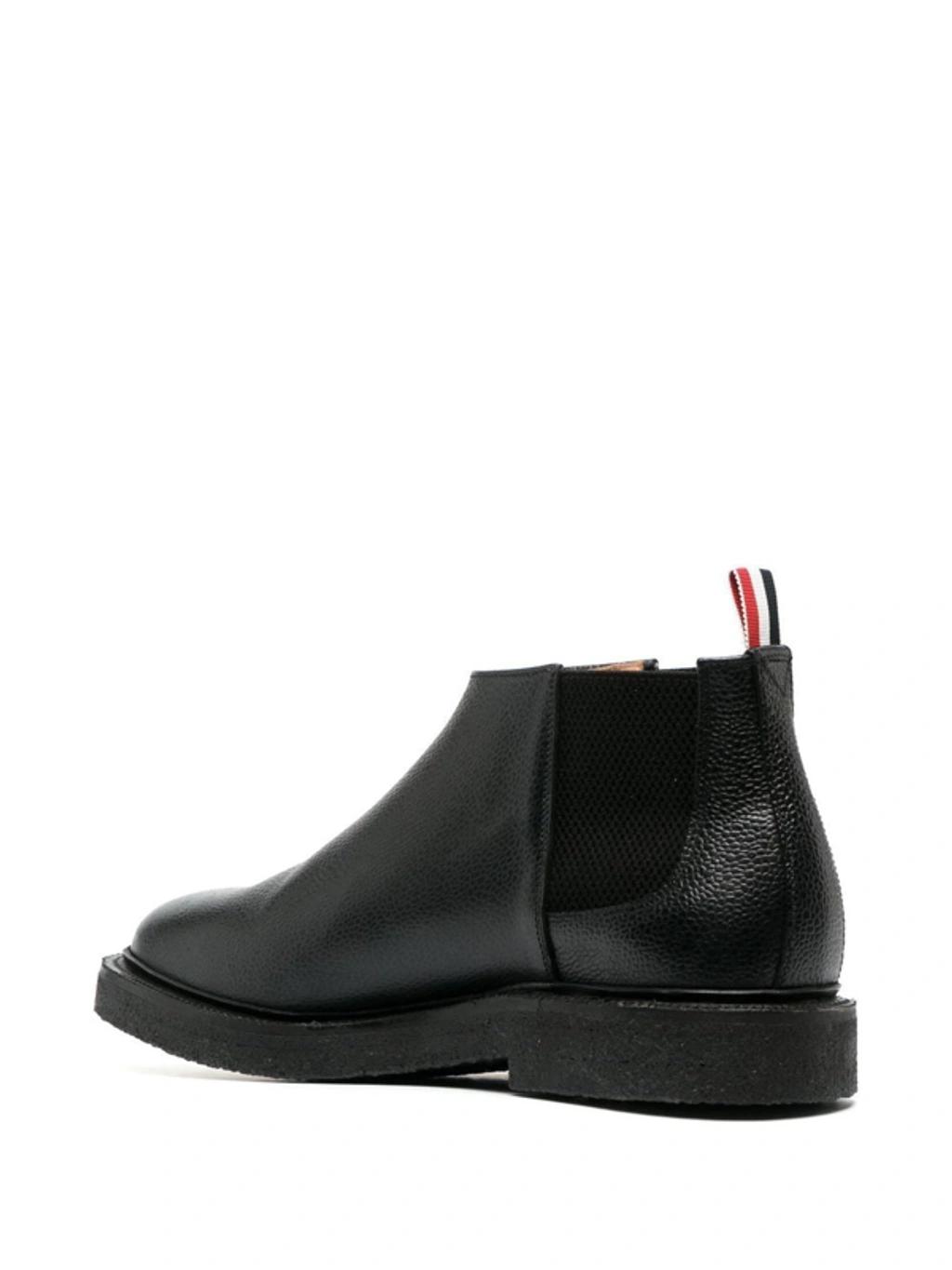 THOM BROWNE Leather Mid-top Chelsea Boots In Black Product Image