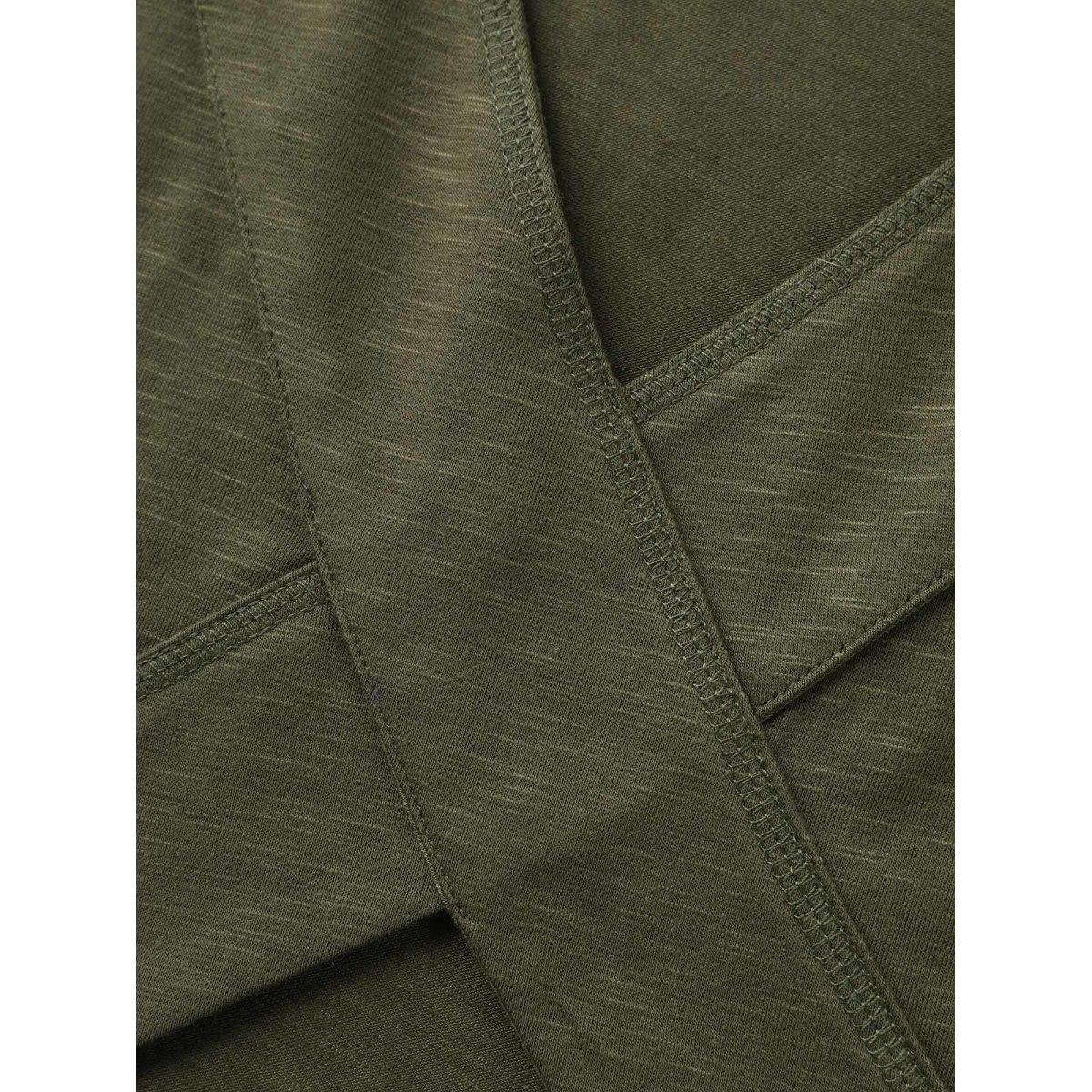 Plus Size Backless Plain Flowy T-Shirt ArmyGreen Women Overlapping Round Neck Everyday-Casual T-shirts BloomChic 12/L Product Image