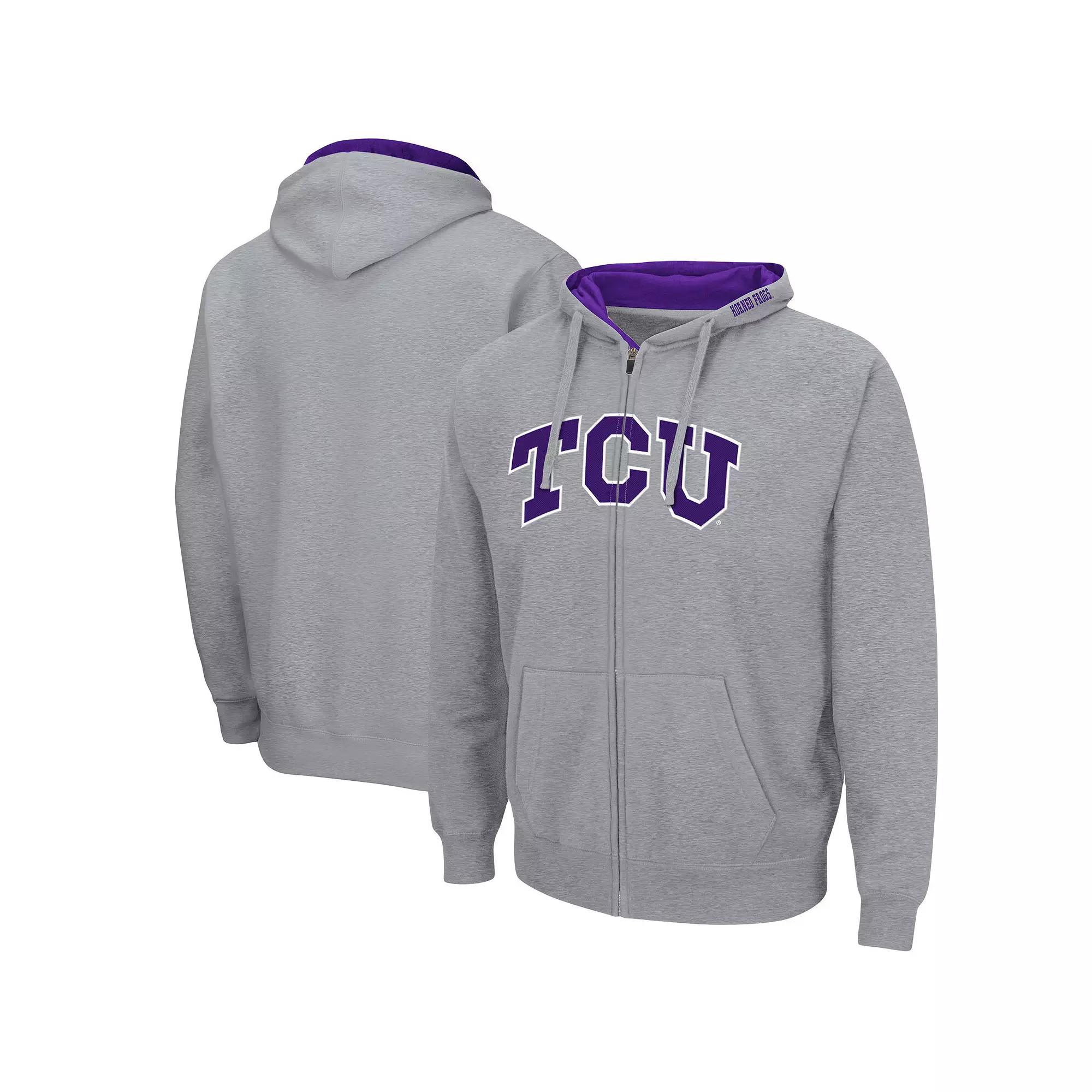 Men's Colosseum Heathered Gray TCU Horned Frogs Arch & Logo 3.0 Full-Zip Hoodie, Size: 2XL, Grey Product Image
