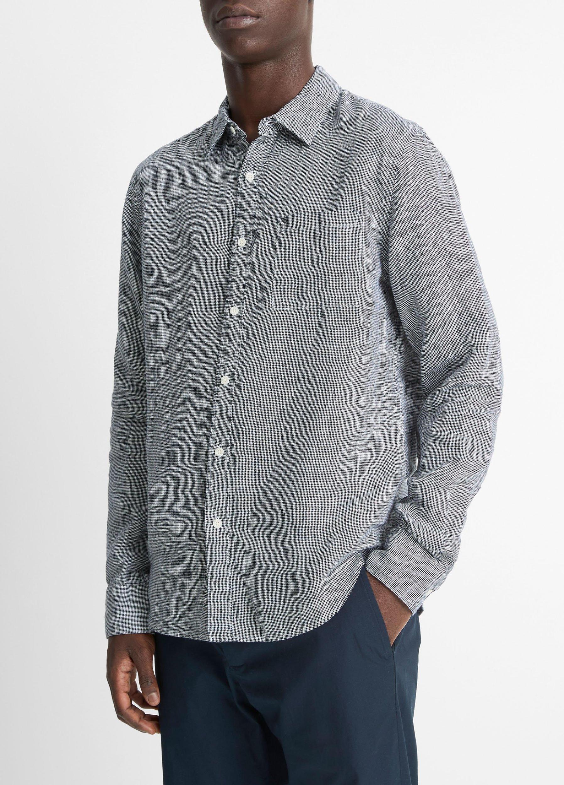 Houndstooth Linen Button-Front Shirt Product Image