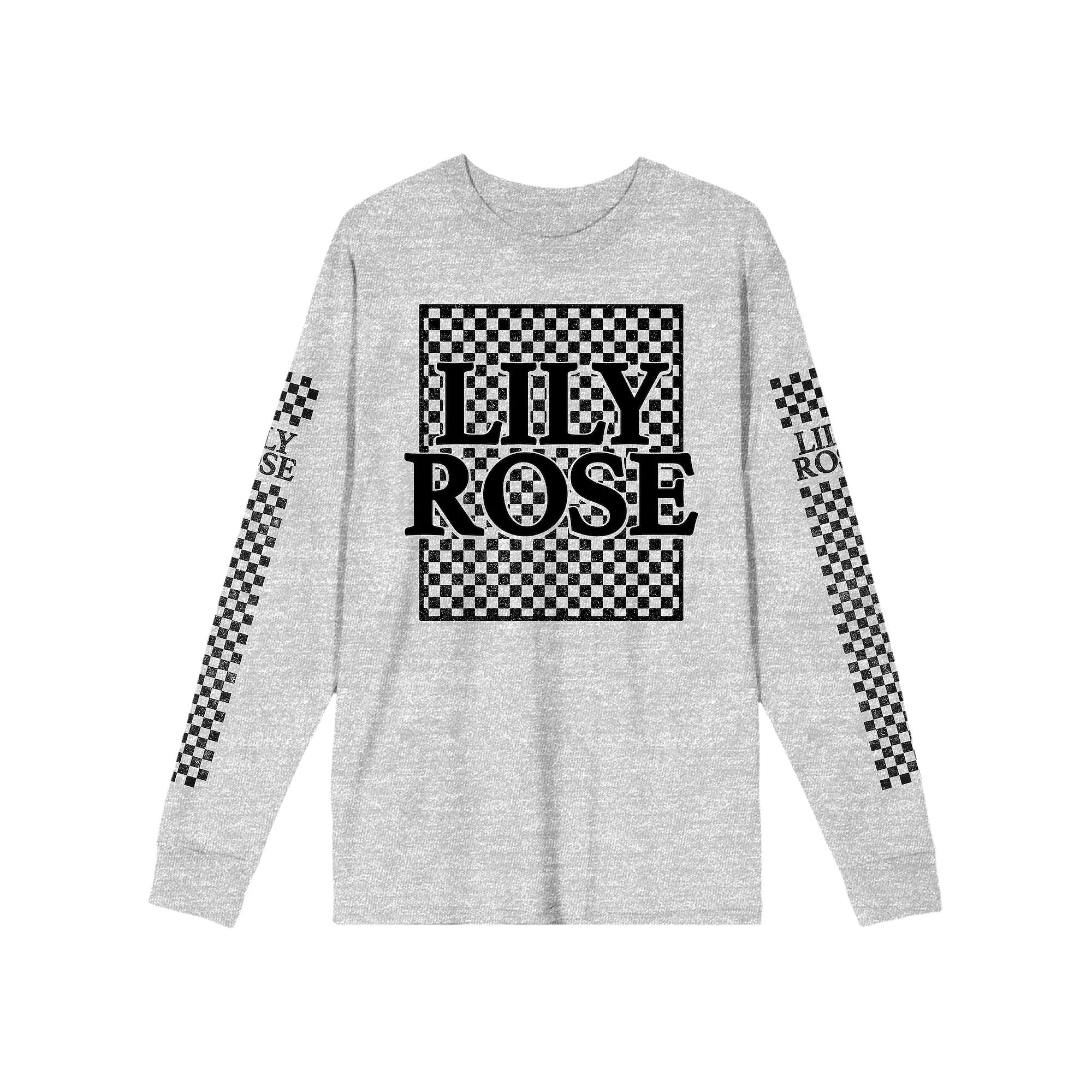 Men's Lily Rose Checkered Patterns Long Sleeve Graphic Tee,  Product Image