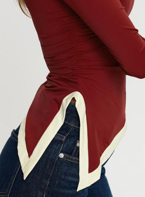 Fake Smile Long Sleeve Top Burgundy / Cream Product Image