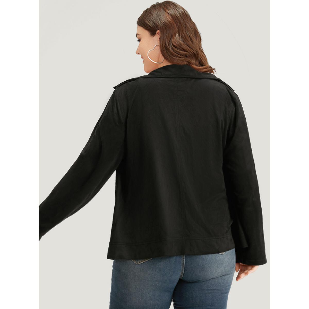 Plus Size Solid Lapel Collar Zipper Metal Detail Jacket Women Black Plain Dailywear Jackets BloomChic 22-24/3X Product Image