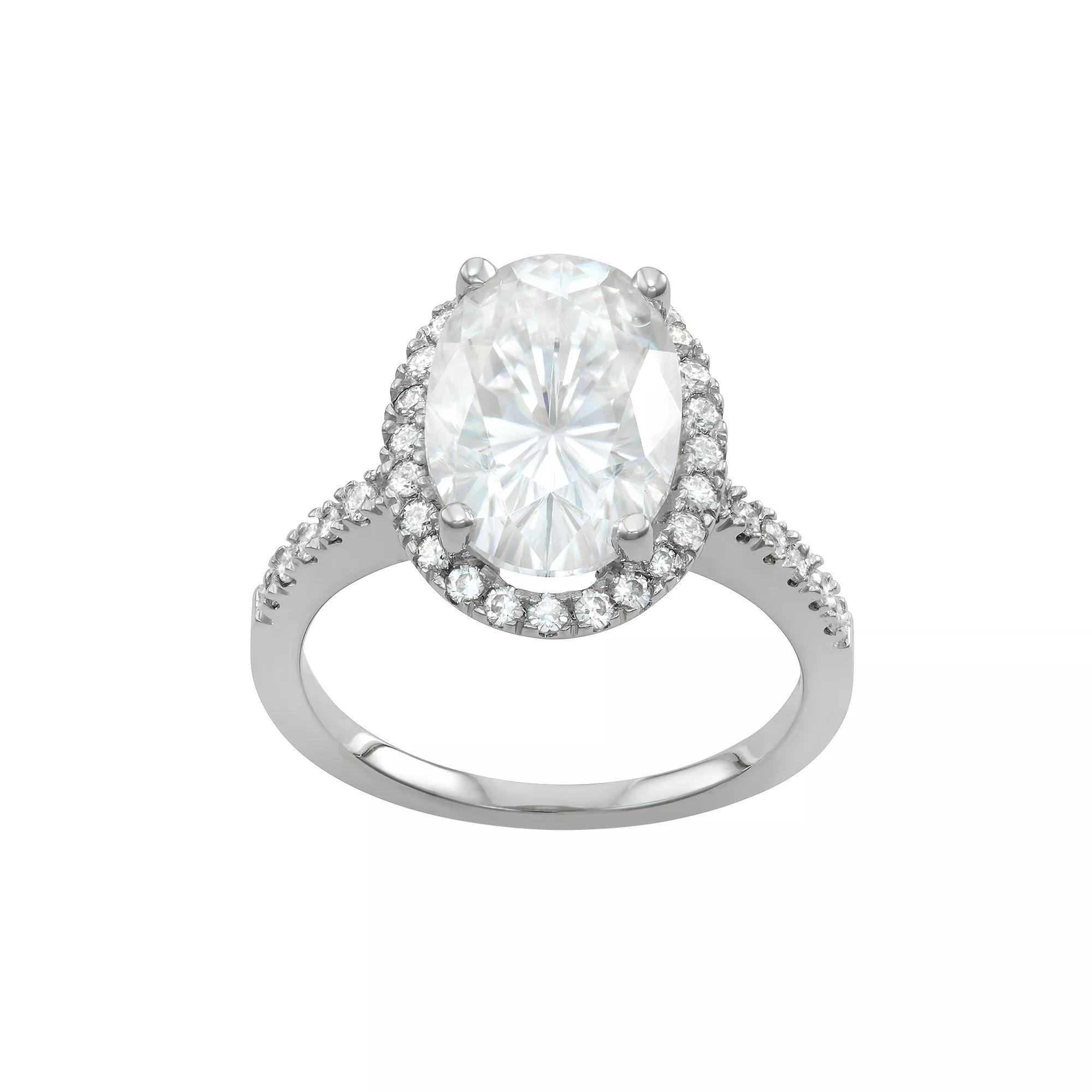 Charles & Colvard 14k White Gold 4 3/4 Carat T.W. Oval Lab-Created Moissanite Halo Engagement Ring, Women's,  Product Image