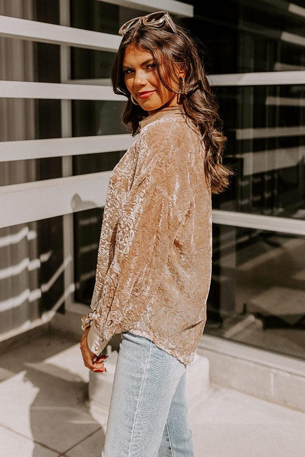 Rooftop Soiree Velvet Burnout Top In Iced Latte Product Image