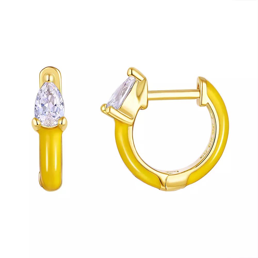 Enamorata Yellow Enamel & Pear Cubic Zirconia Hoop Earrings, Women's, Gold Tone Yellow Product Image
