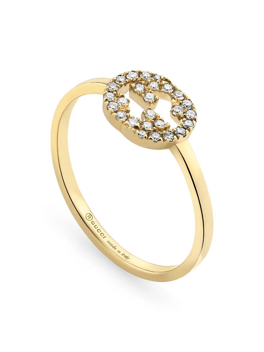 Womens Interlocking G 18K Yellow Gold & 0.12 TCW Diamond Ring Product Image