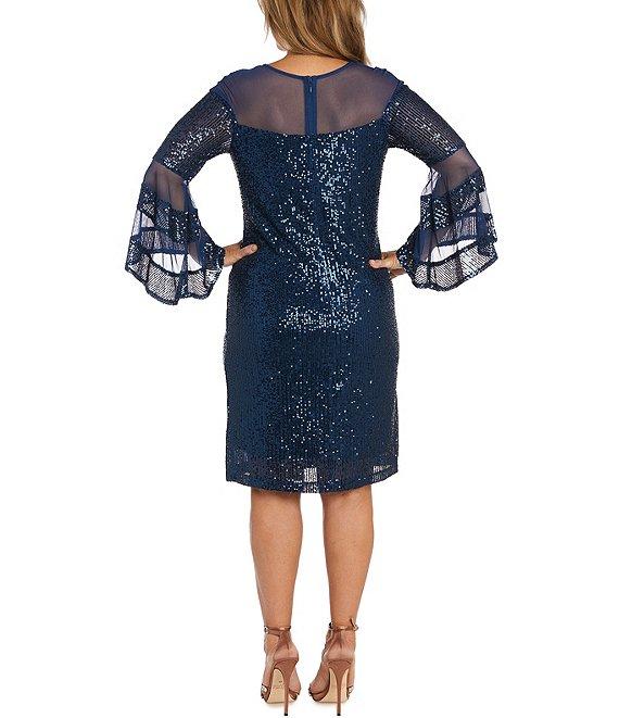 R & M Richards Long Sleeve Illusion Crew Neck Sequin Shift Dress Product Image
