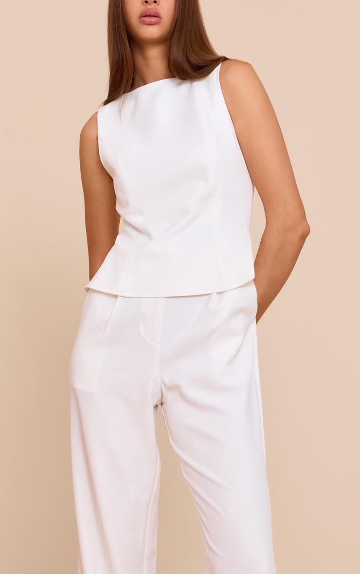 White Woven Peplum Detail Jumpsuit Product Image