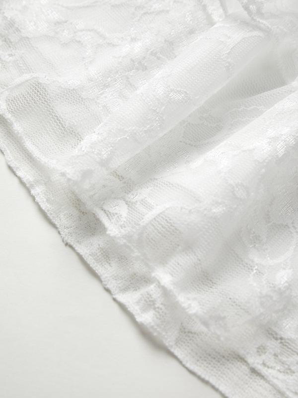 Lace Off Shoulder Tie Front Long Sleeve Tee & Tiered Skirt Set Product Image