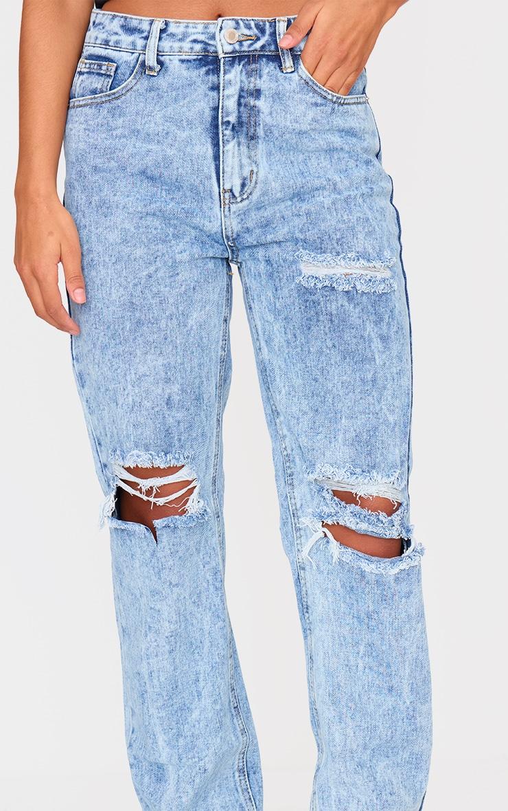 PRETTYLITTLETHING Acid Wash Ripped Long Leg Straight Jeans Product Image