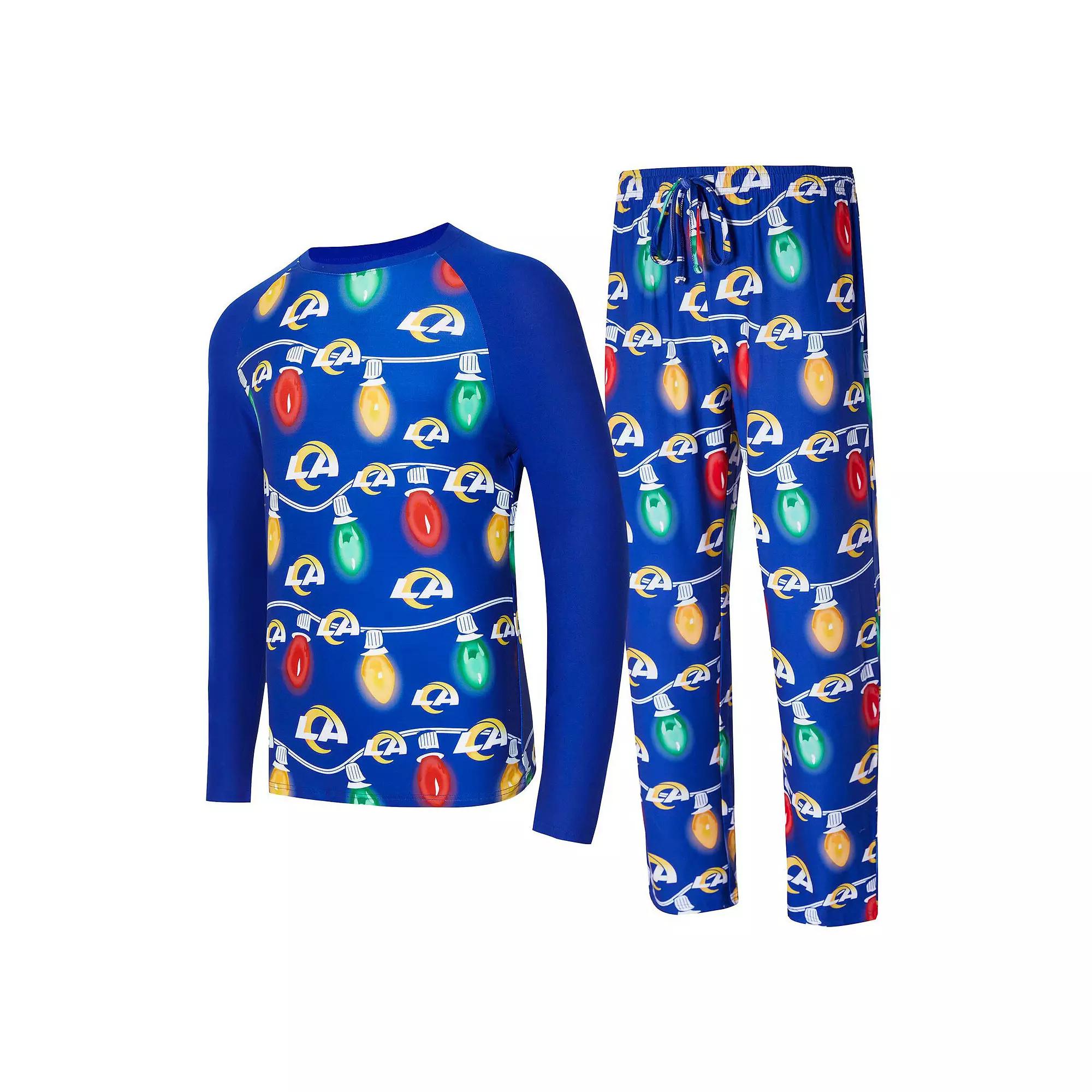 Men's Concepts Sport  Royal Los Angeles Rams Garland Knit Raglan Long Sleeve T-Shirt and Pants Set, Size: Large, Blue Product Image