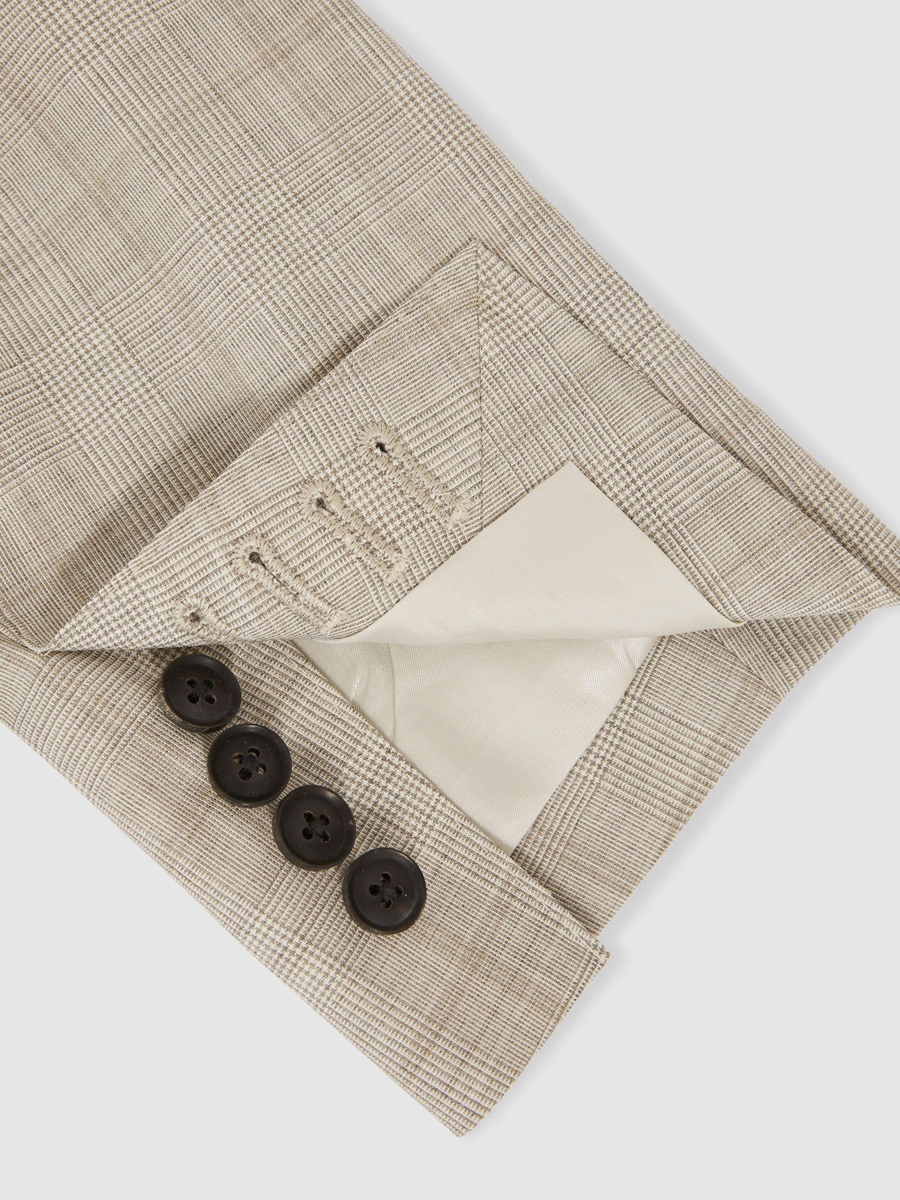 Slim-Fit Single-Breasted Wool Check Suit Blazer in Oatmeal Brown Product Image