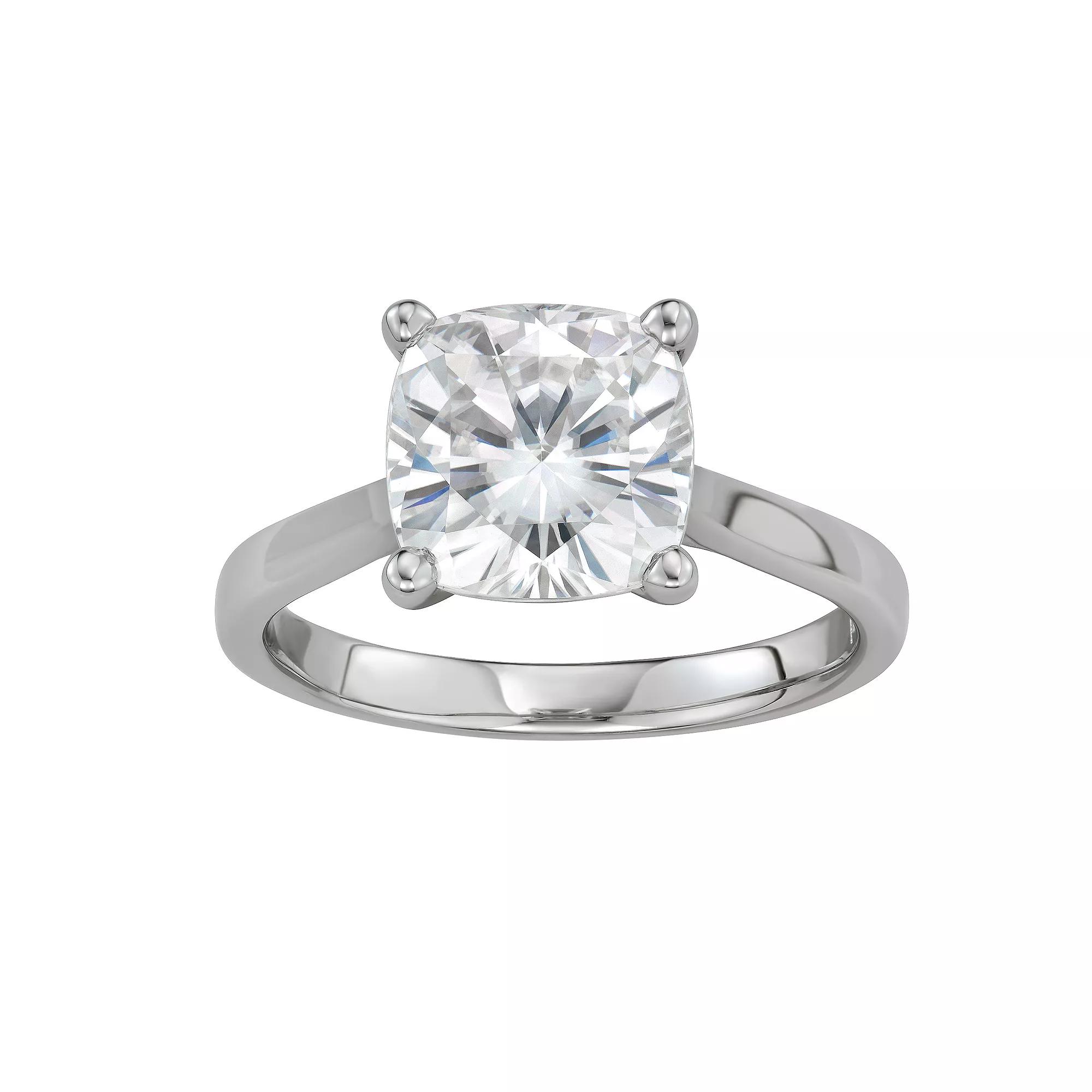 Charles & Colvard 14K White Gold 3-1/3 Carat T.W. Lab-Created Moissanite Cushion Solitaire Ring, Womens 14k Whgold Product Image