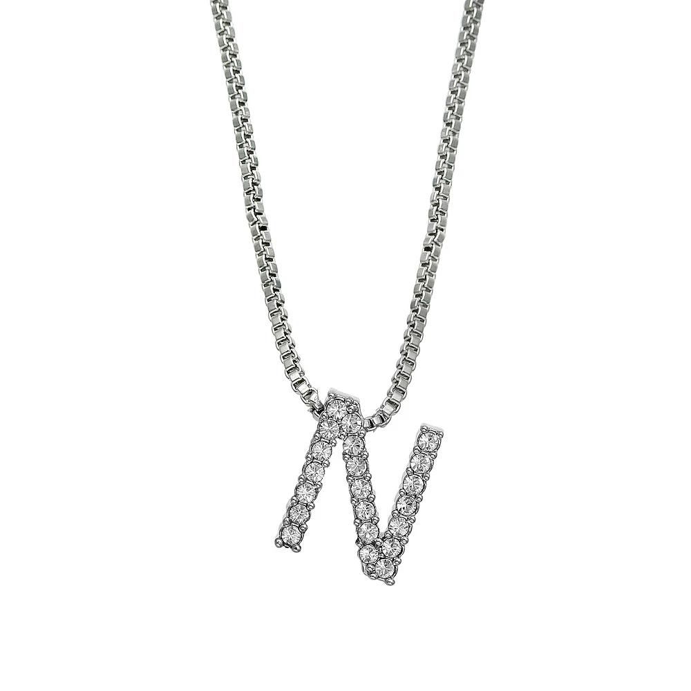 Brilliance Silver Plated Crystal Initial Pendant, Womens Silver Tone T Product Image