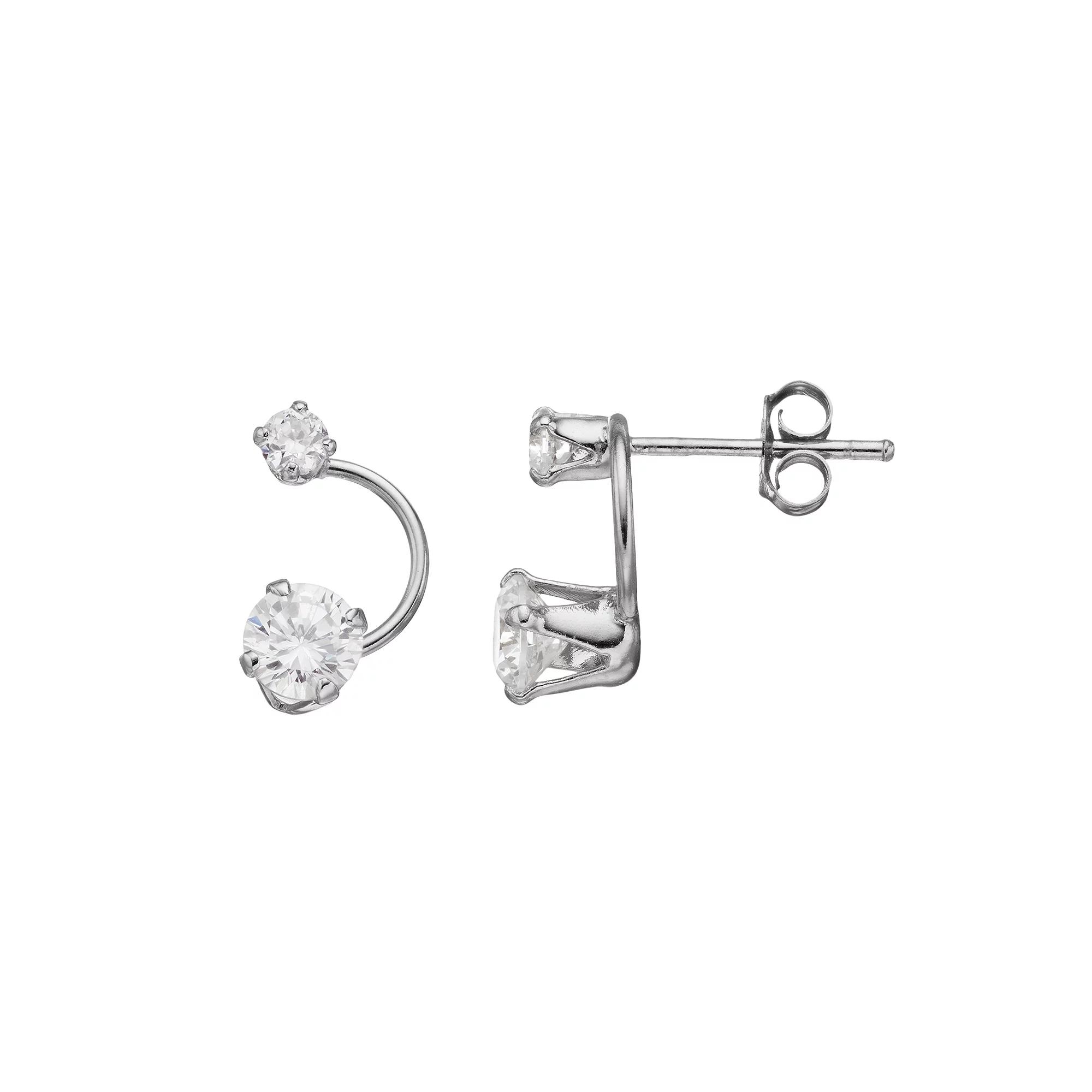 PRIMROSE Sterling Silver Cubic Zirconia Curved Drop Earrings, Women's, Grey Product Image
