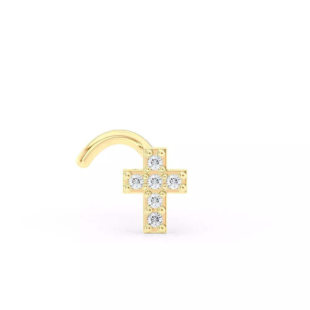 Lila Moon 14k Gold Cubic Zirconia Cross Curved Nose Ring, Women's Product Image