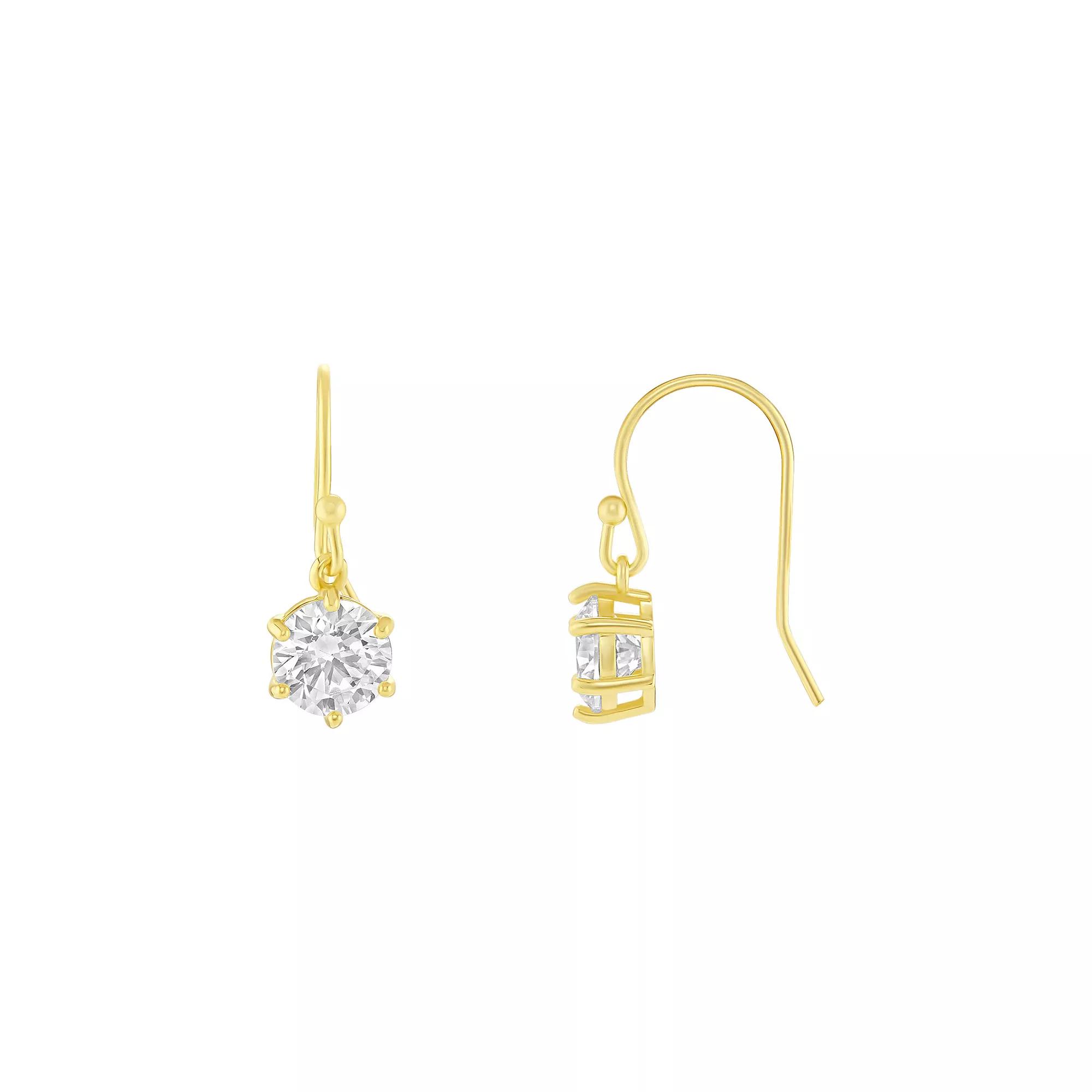PRIMROSE 24k Gold Plated Round Genuine Cubic Zirconia Drop Earrings, Women's, Gold Tone Clear Product Image