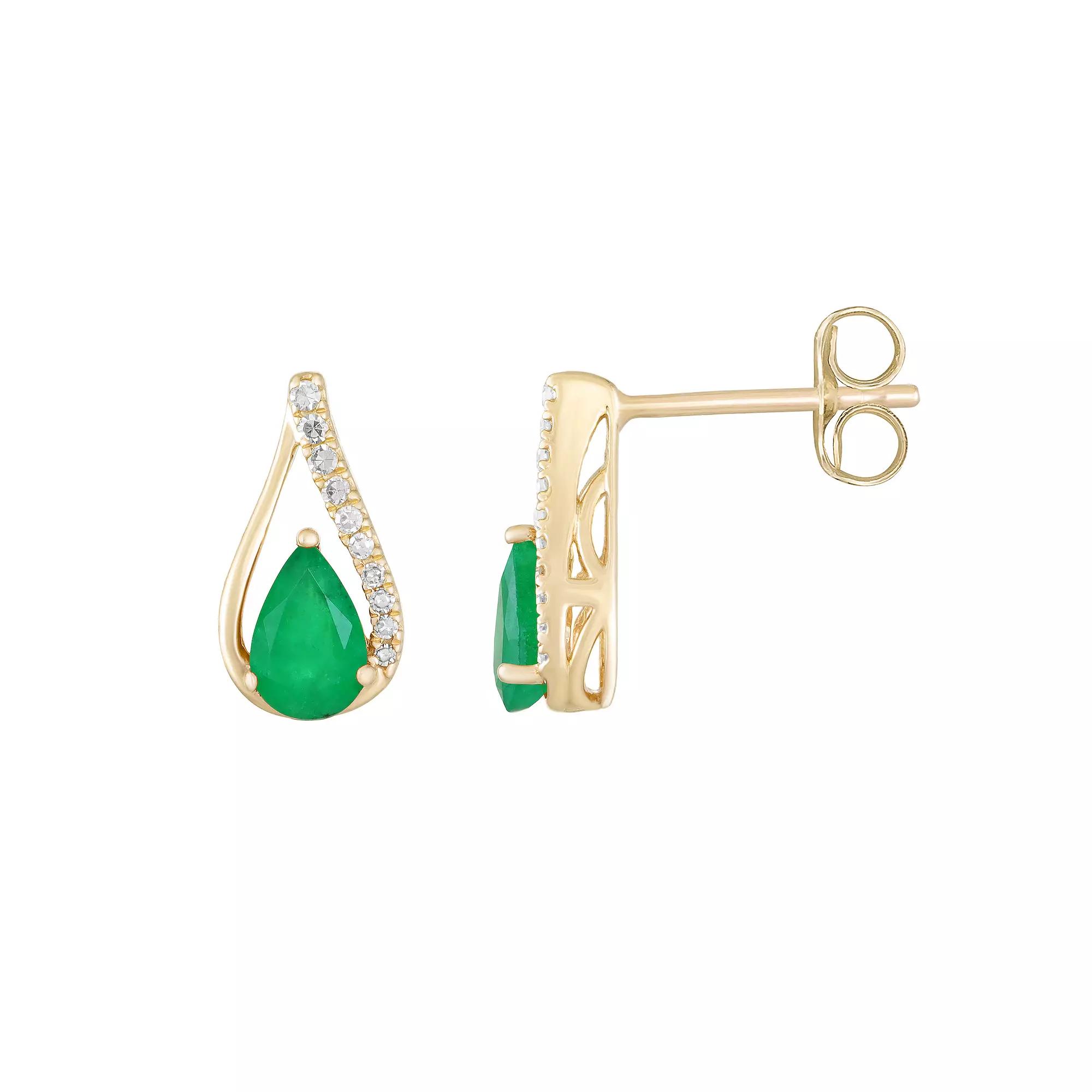 Gemminded 10k Gold Emerald & Diamond Accent Drop Earrings, Women's Product Image