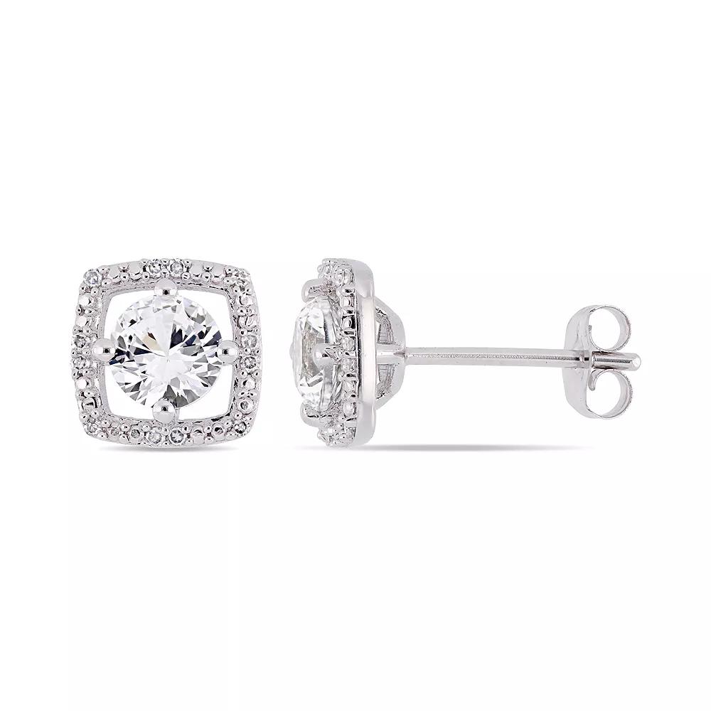 Stella Grace 10k White Gold Lab-Created White Sapphire & Diamond Accent Frame Earrings, Women's, 10k Whgold Product Image