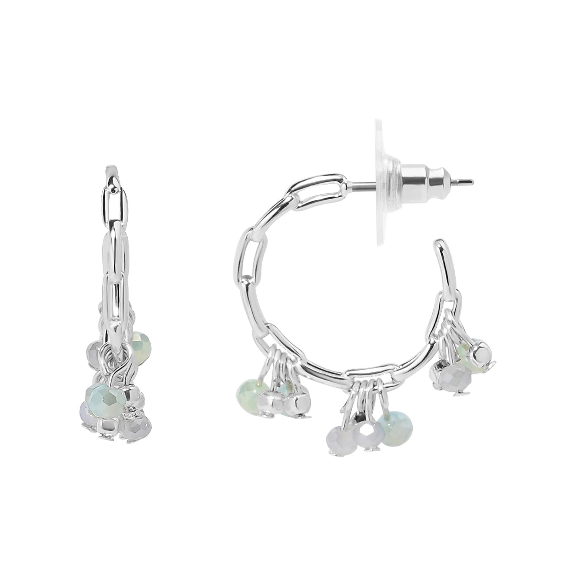 LC Lauren Conrad Silver Tone Teal Beaded J-Hoop Earrings, Women's, Multi Product Image