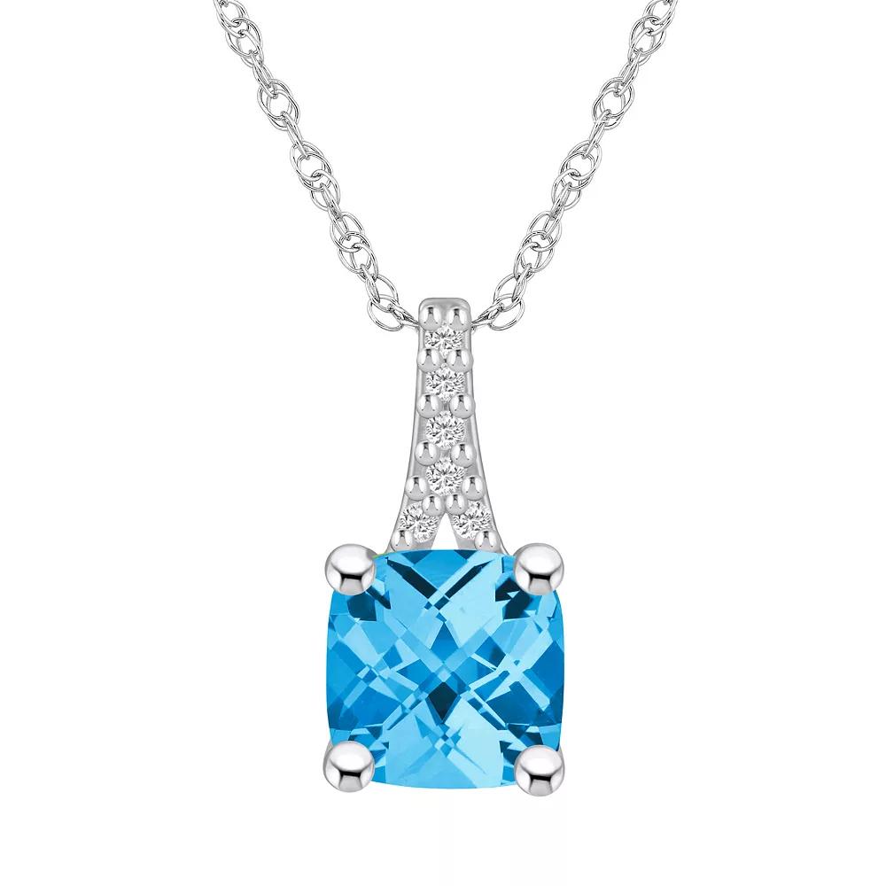 Alyson Layne 10k White Gold Cushion Gemstone Diamond Accent Pendant Necklace, Women's, Size: 18", Blue Topaz Product Image