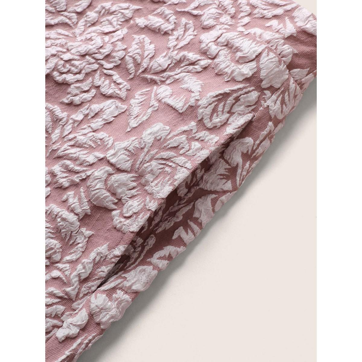Plus Size Floral Plisse Pocket Plicated Detail Jacquard Skirt Women DustyPink Elegant Non No stretch Slanted pocket Everyday Skirts BloomChic 28/5X Product Image