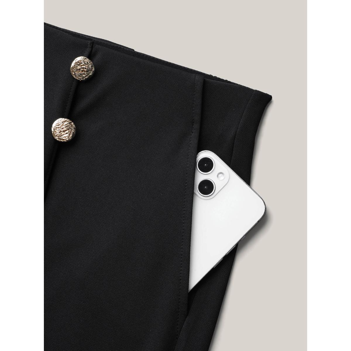 Plus Size No-Gap Waist Seamed Side Button Pants Women Black Workwear Essentials Wide Leg Mid Rise Work Pants BloomChic 14-16/1X Product Image