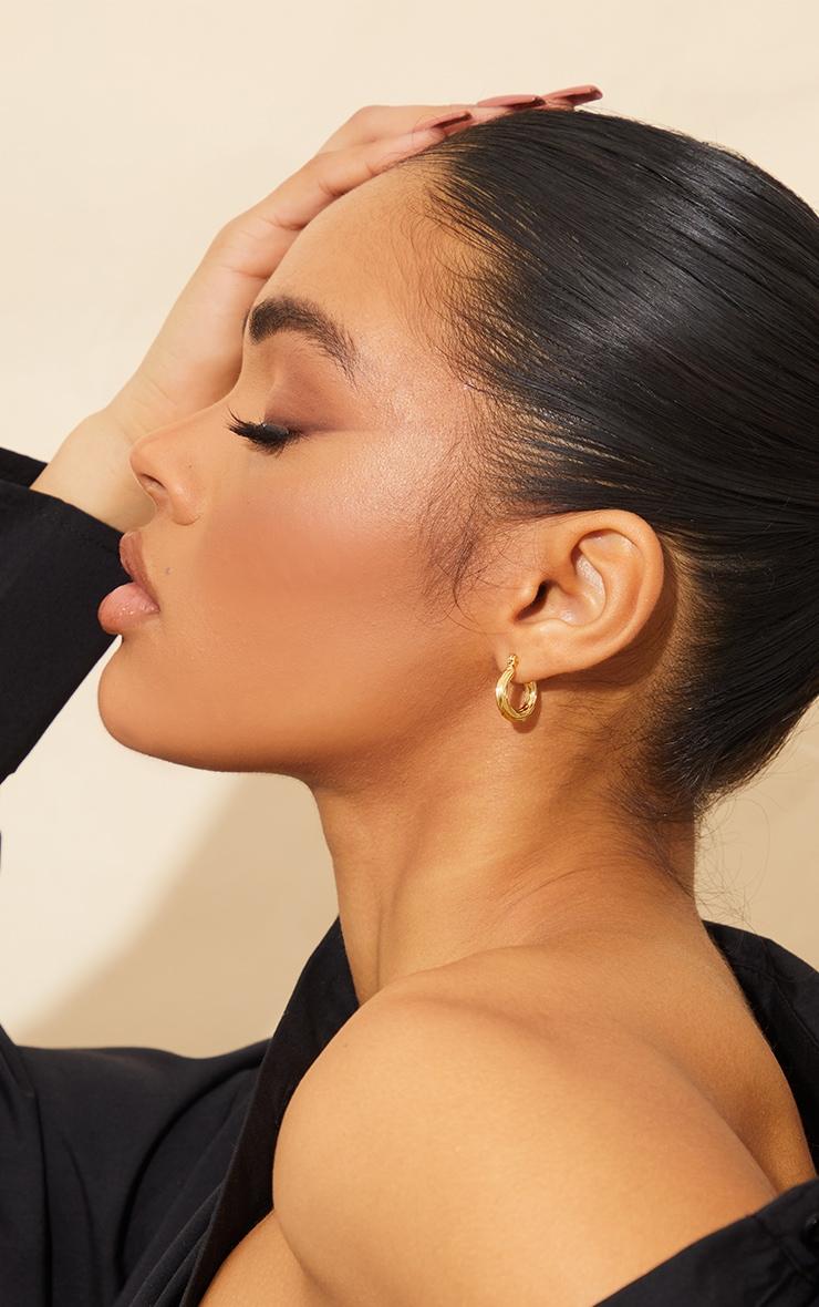 Real Gold Plated Mini Twist Detail Thin Hoop Earrings Product Image