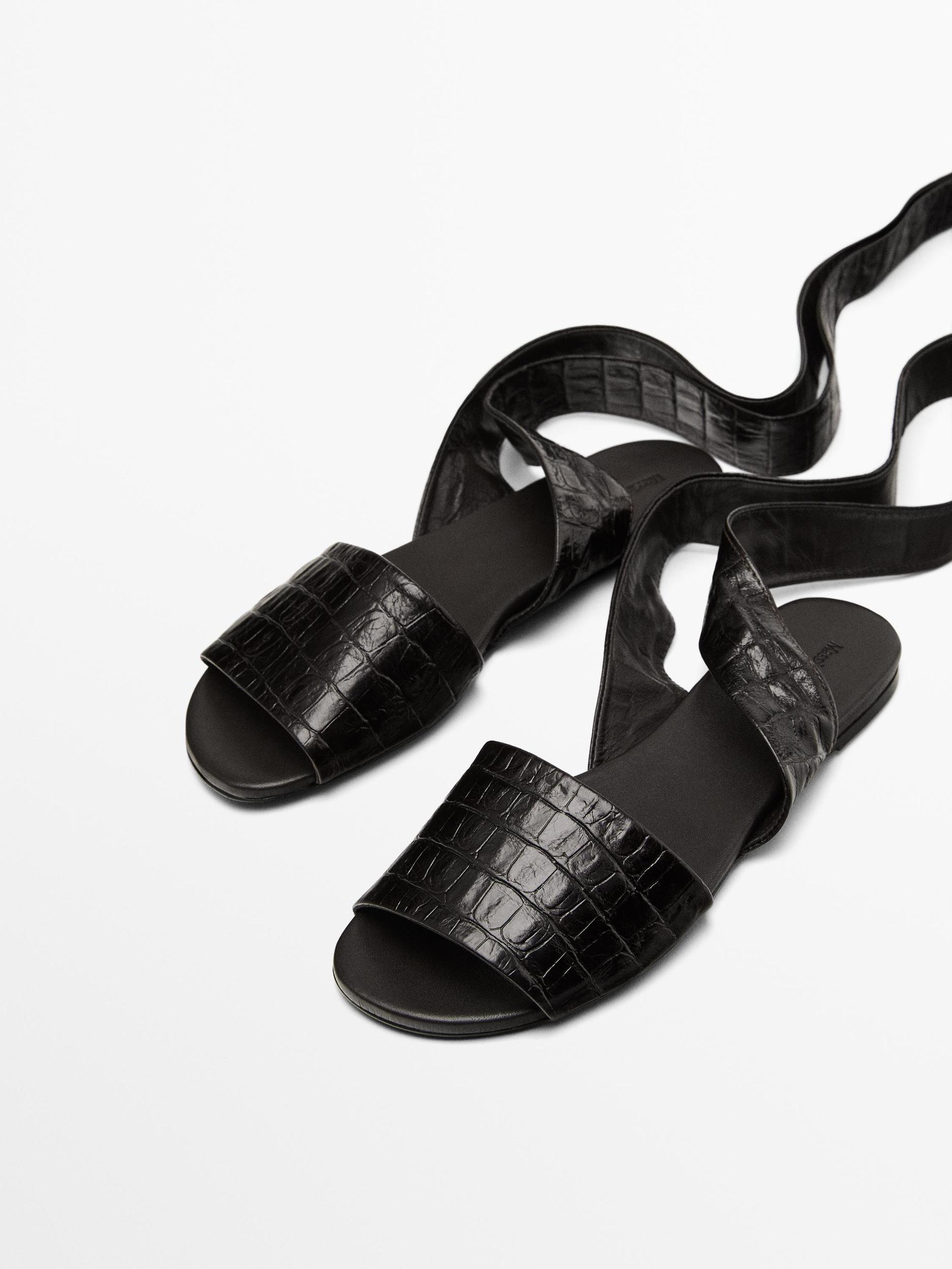 Lace-up soft leather sandals Product Image