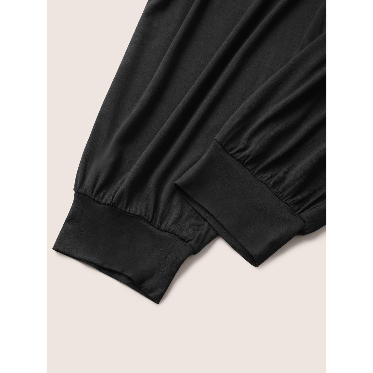 Plus Size Plain Shirred Pocket Elastic Waist Pants Women Black Casual Loose High Rise Everyday Pants BloomChic 28/5X Product Image