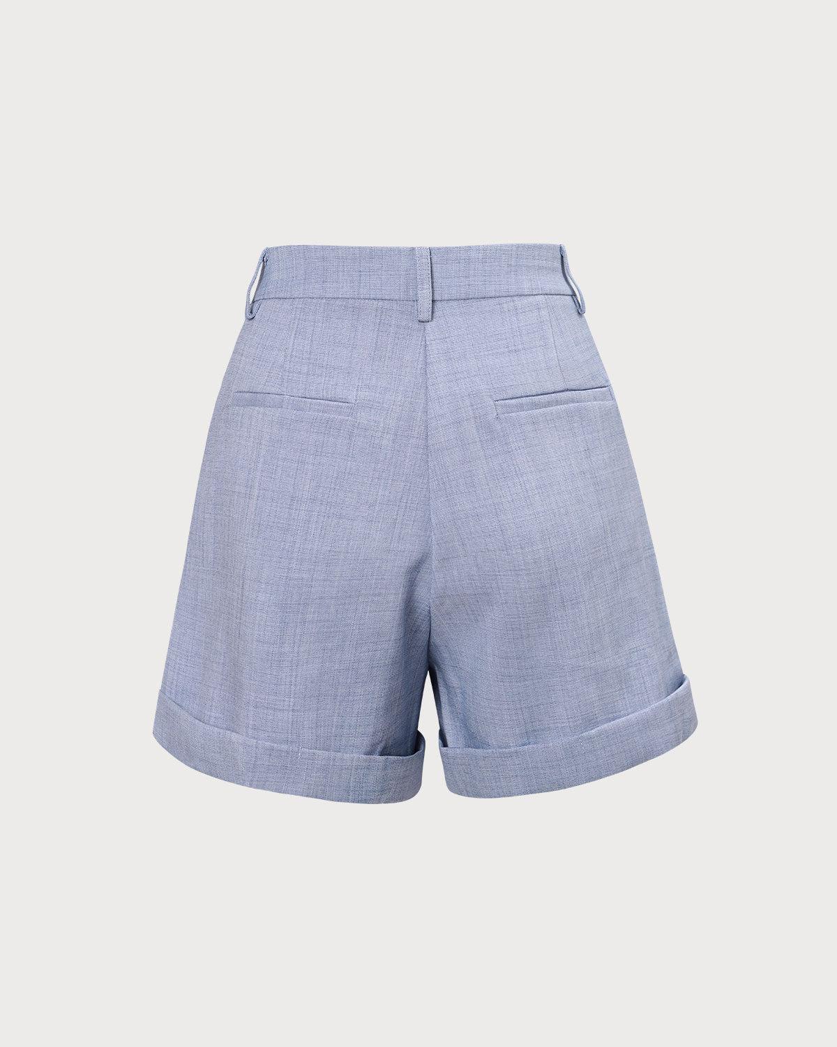 The Blue High-Waisted Pleated Shorts Product Image