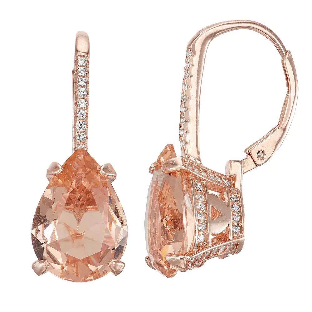 Designs by Gioelli 14k Rose Gold Over Silver Simulated Morganite Teardrop Leverback Earrings, Women's, Pink Tone Product Image