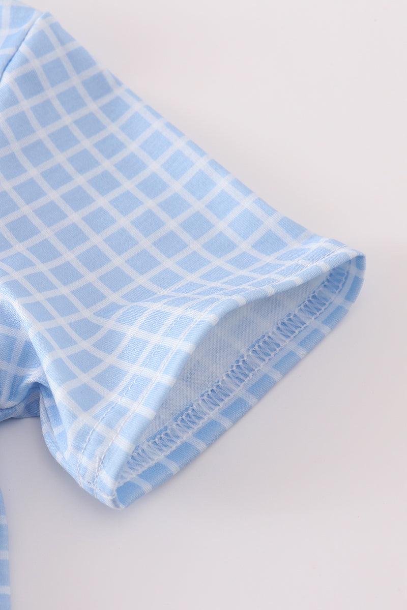 Blue whale embroidery smocked shorts set Product Image