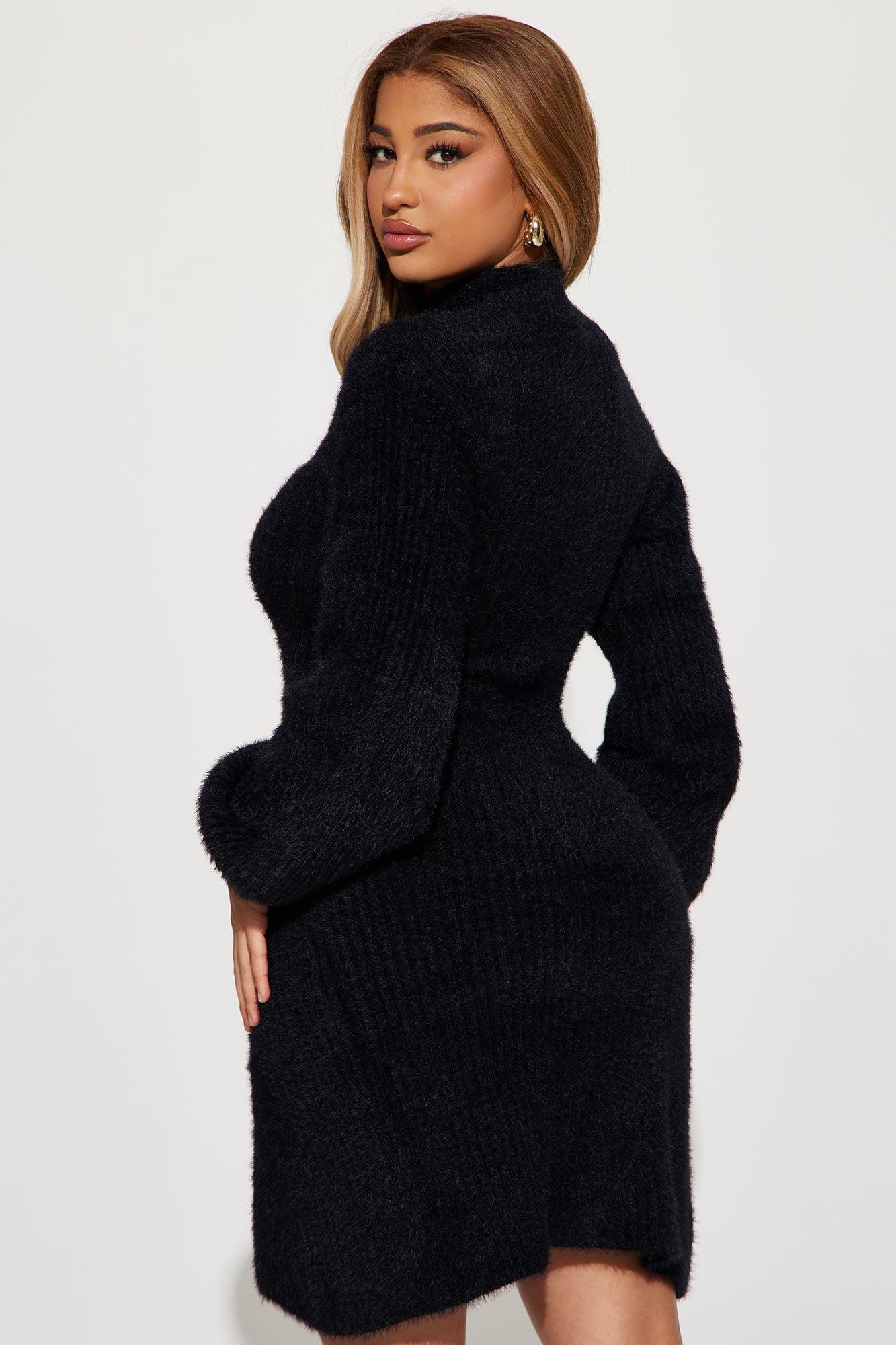 Kaylee Sweater Mini Dress - Black Product Image