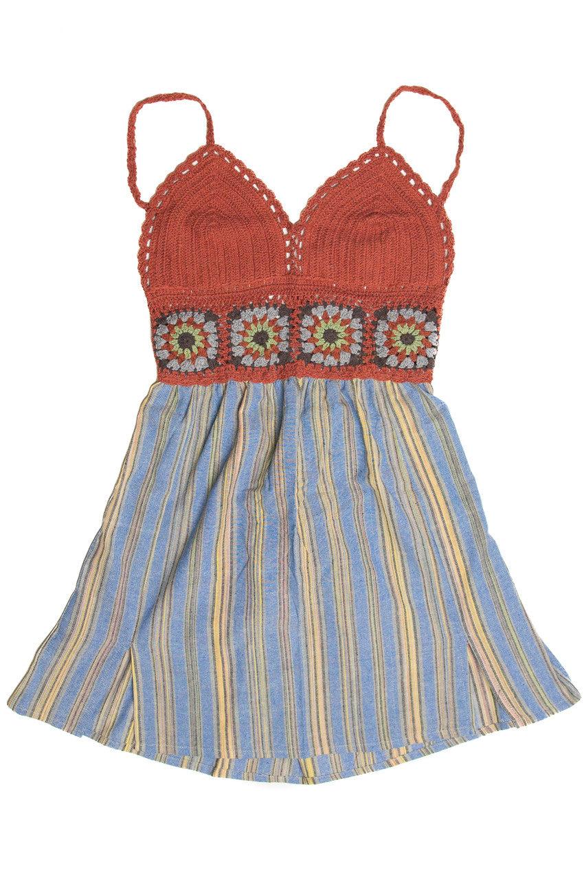 Crochet Top Striped Skirt Mini Dress Product Image