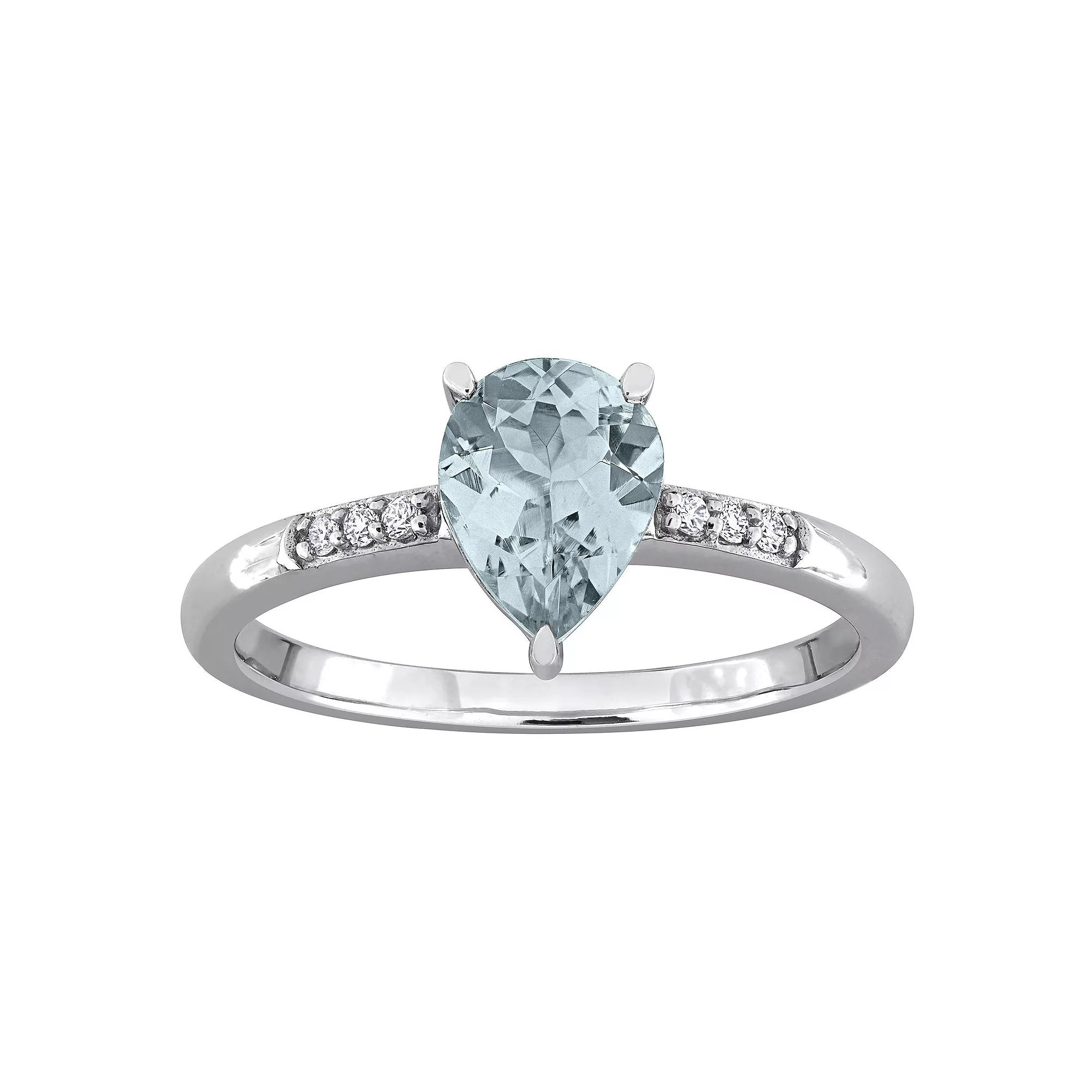 Stella Grace 14k White Gold Pear-Cut Aquamarine & Diamond Accent Ring, Women's, Size: 5 Product Image