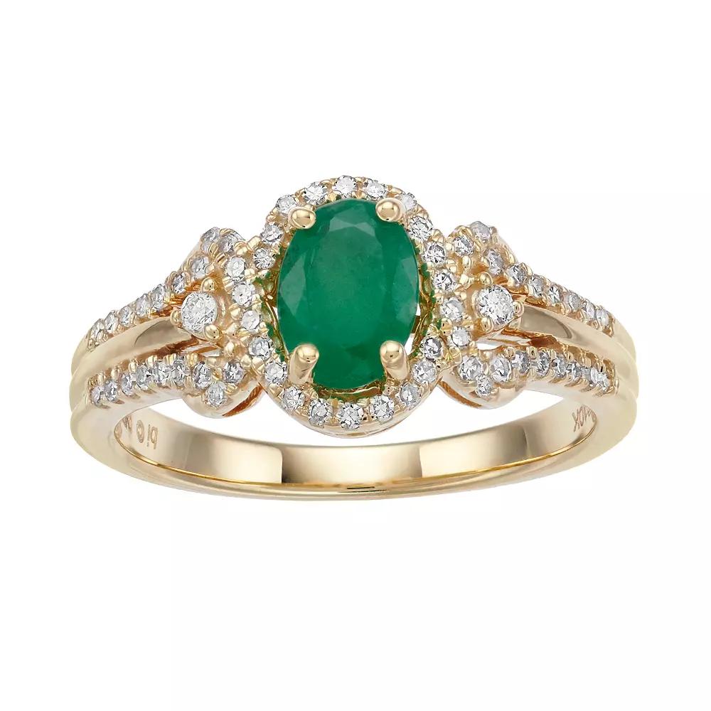 Gemminded 10k Gold Emerald & 1/4 Carat T.W. Diamond Ring, Women's, Size: 9 Product Image