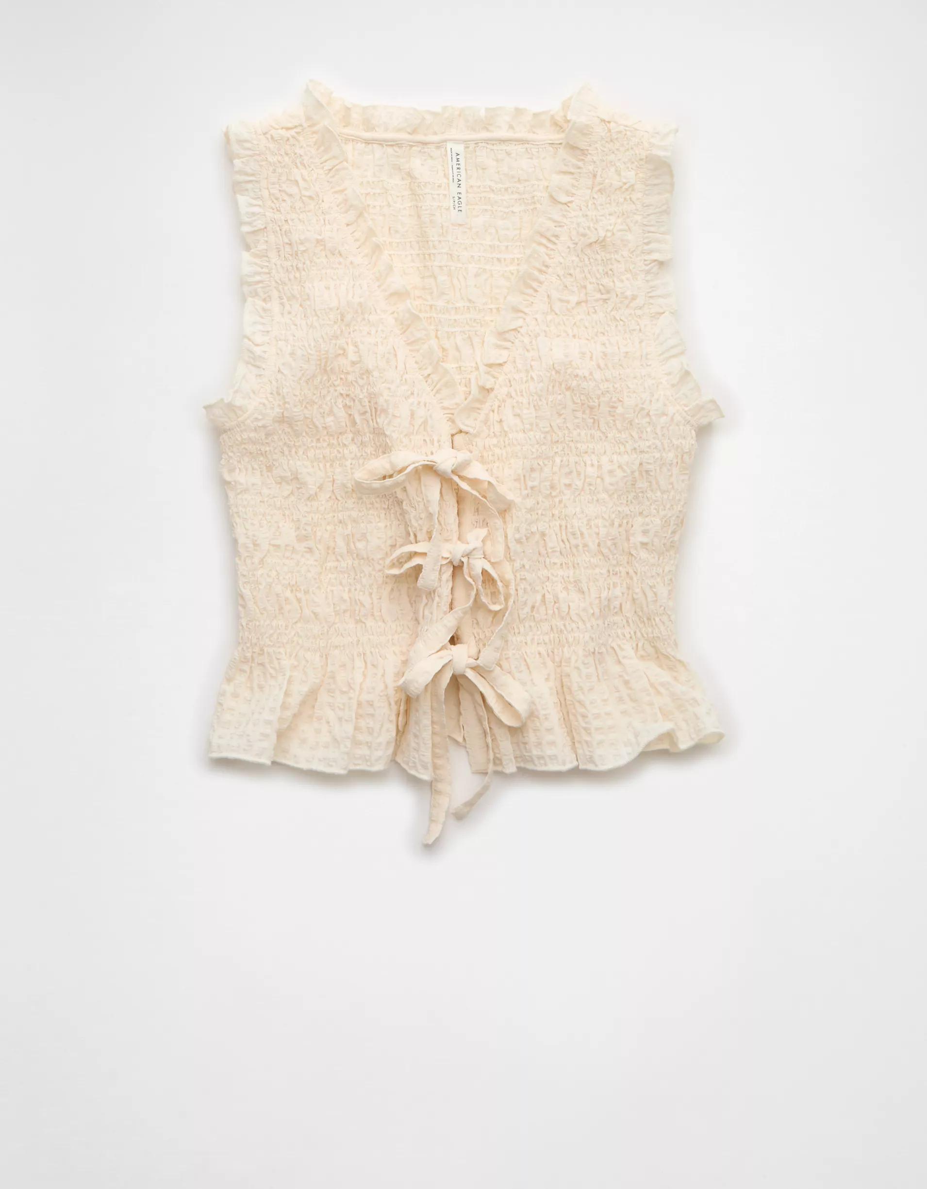 AE Tie-Front Smocked Tank Top Product Image