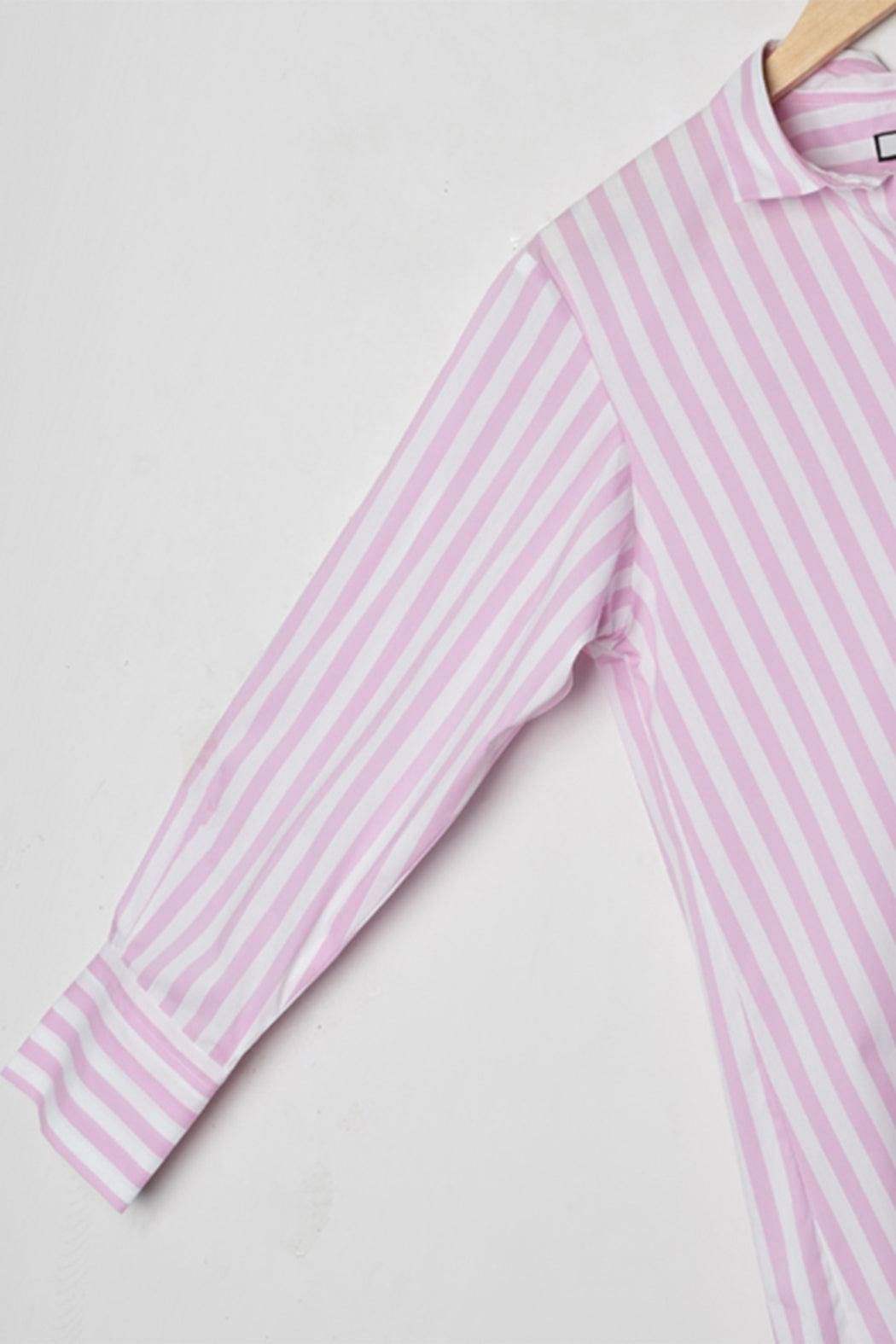 PINK BOLD STRIPES STRETCH OVERSIZED SHIRT Product Image
