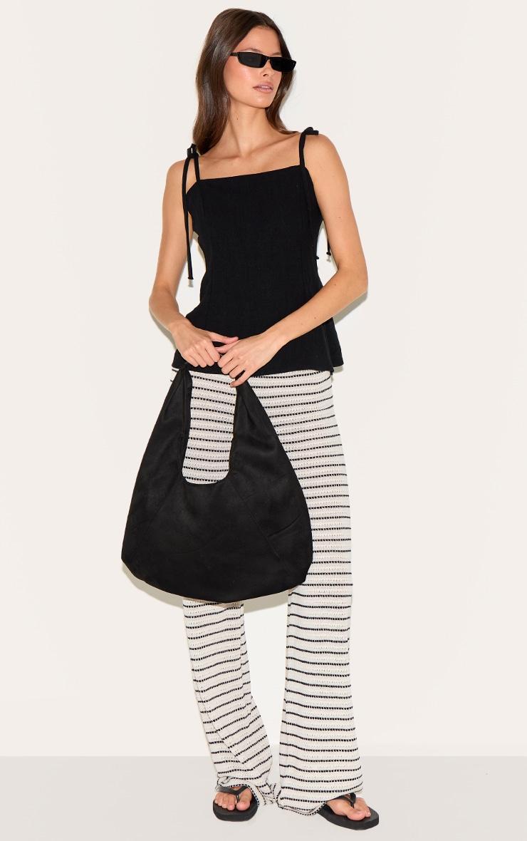 Black Linen Look Tie Strap Cami Top Product Image