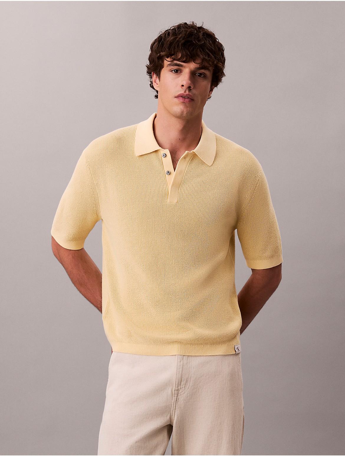 Calvin Klein Mens Smooth Cotton Waffle Sweater Polo Shirt - Orange Product Image