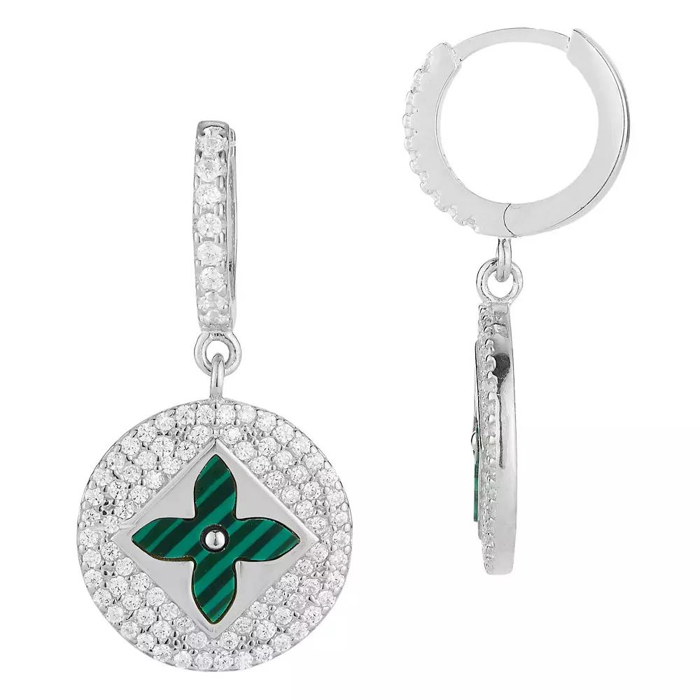 Sunkissed Sterling Gemstone & Cubic Zirconia Clover Earrings, Women's, Silver Tone Green Product Image