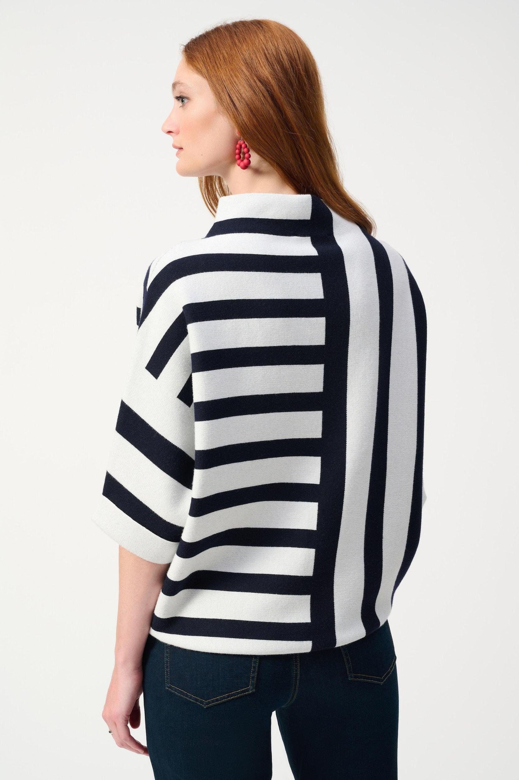 Jacquard Stripe Sweater Knit Pullover- Midnight Blue/Vanilla Product Image