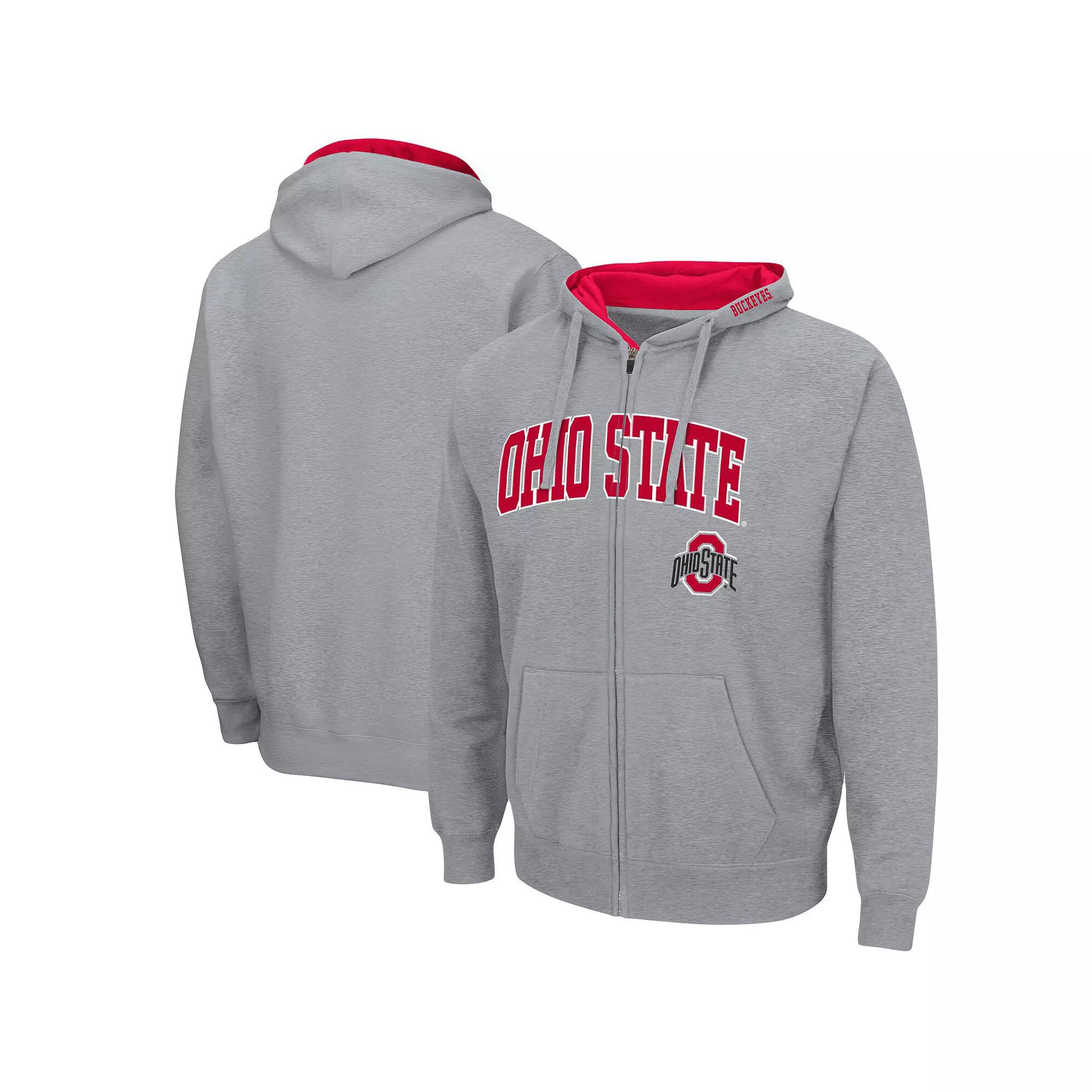 Men's Colosseum Heathered Gray Ohio State Buckeyes Arch & Logo 3.0 Full-Zip Hoodie, Size: Large, Grey Product Image