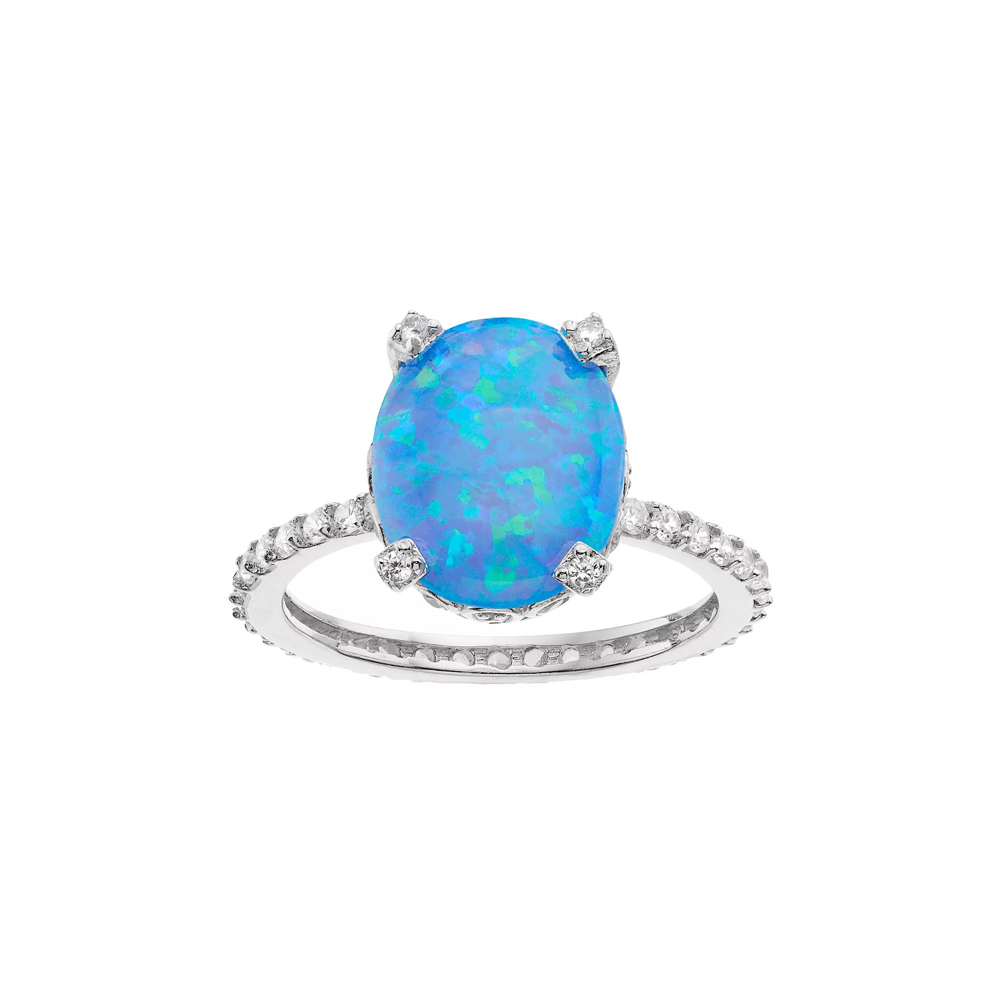 Sophie Miller Sterling Silver Lab-Created Blue Opal & Cubic Zirconia Oval Ring, Women's,  Product Image