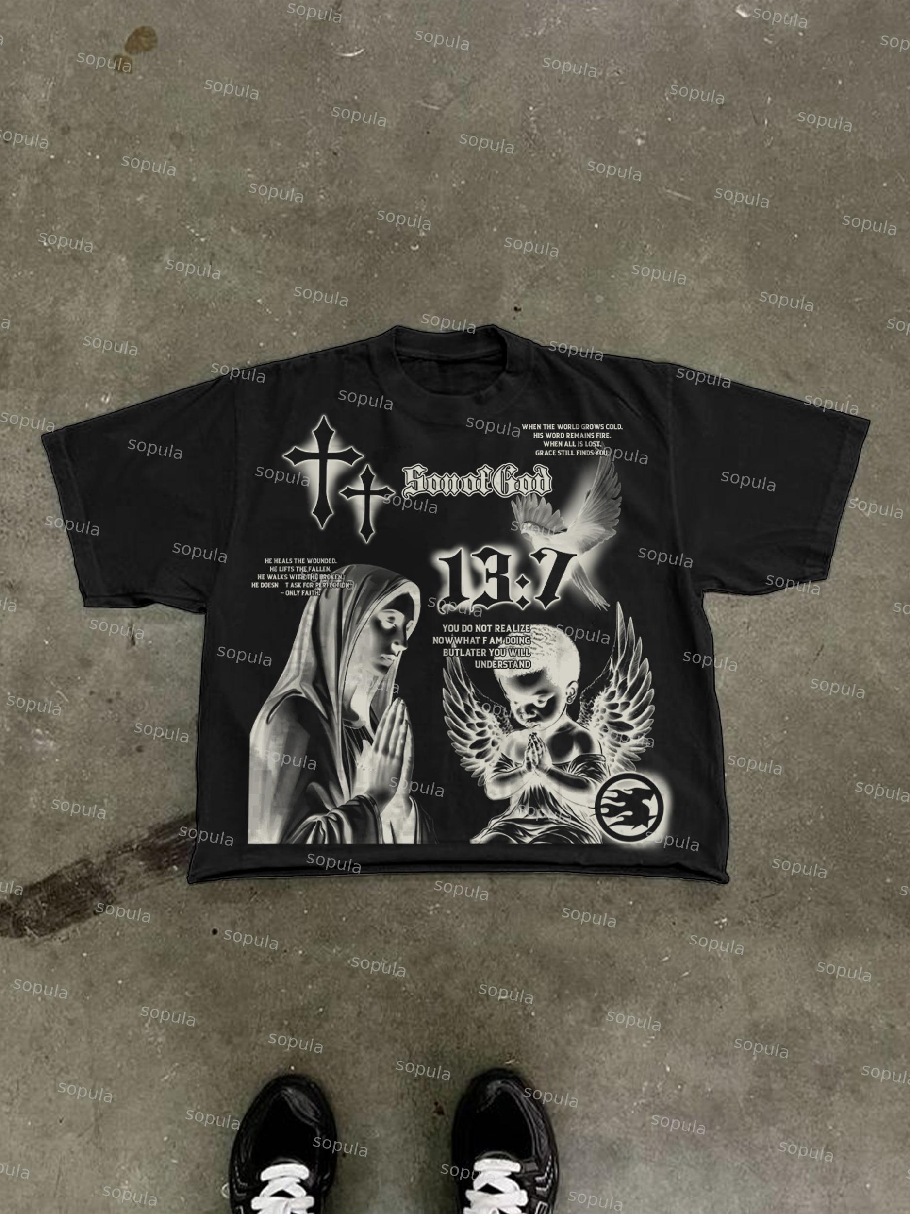 Son Of God Virgin Bible Y2k Vintage Graffiti Graphic Cropped T-shirt Product Image