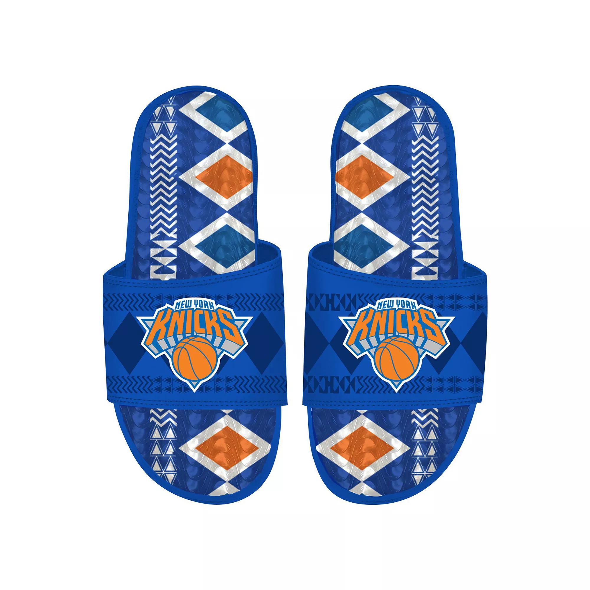 Men's ISlide Blue New York Knicks Shooting Touch Rwanda Pattern Gel Slide Sandals, Adult Unisex,  Product Image
